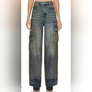 RtA Wide Leg Cargo Jeans Size 28 Smoke Utility Streetwear Contemporary NWT